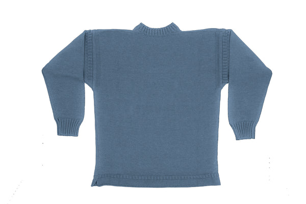 Traditional Neck Guernsey Cotton Jumper In Air Force Blue
