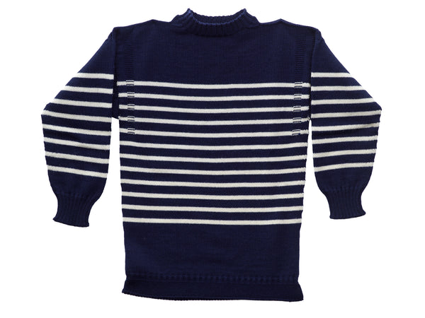 Traditional Guernsey Jumper In Navy & Cream Stripes