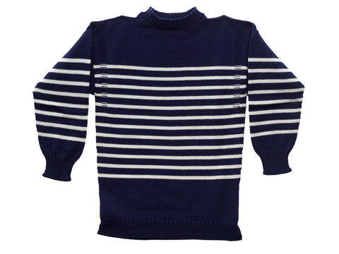 Traditional Guernsey Jumper In Navy & Cream Stripes