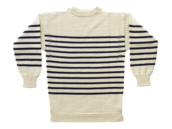 Traditional Guernsey Jumper In Cream & Navy Stripes