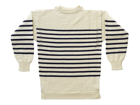 Traditional Guernsey Jumper In Cream & Navy Stripes