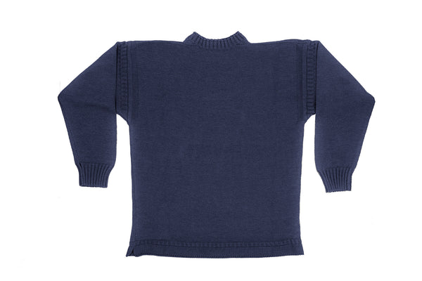 Traditional Neck Guernsey Cotton Jumper In Dark Blue