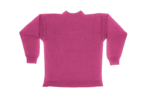 Traditional Neck Guernsey Cotton Jumper In Dark Pink