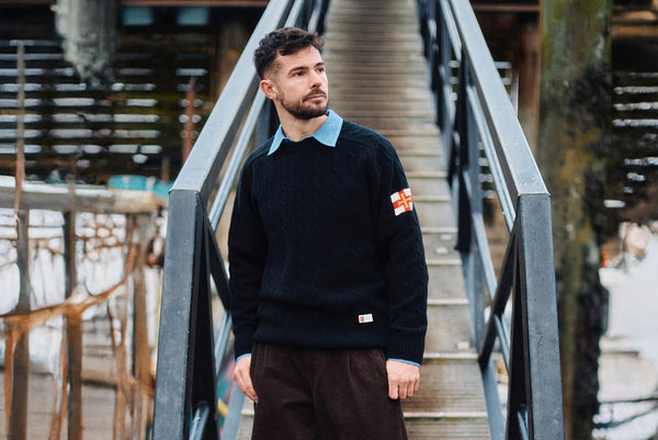 Superfine Merino Wool Cable Sweater In Black