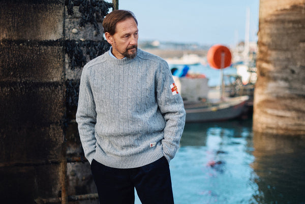 Superfine Merino Wool Cable Sweater In Grey