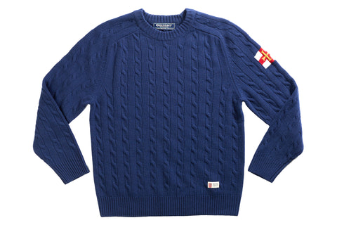 Superfine Merino Wool Cable Sweater In Navy
