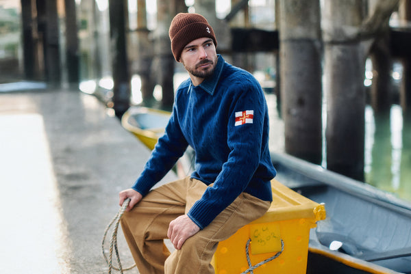 Superfine Merino Wool Cable Sweater In Navy