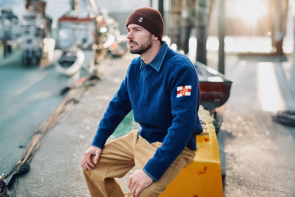 Superfine Merino Wool Cable Sweater In Navy