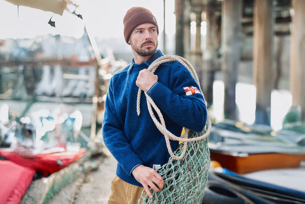 Superfine Merino Wool Cable Sweater In Navy