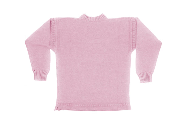 Traditional Neck Guernsey Cotton Jumper In Light Pink