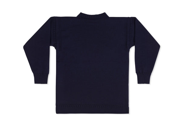 Traditional Neck Guernsey Cotton Jumper In Navy
