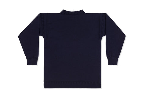 Traditional Neck Guernsey Cotton Jumper In Navy