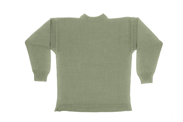 Traditional Neck Guernsey Cotton Jumper In Sage Green