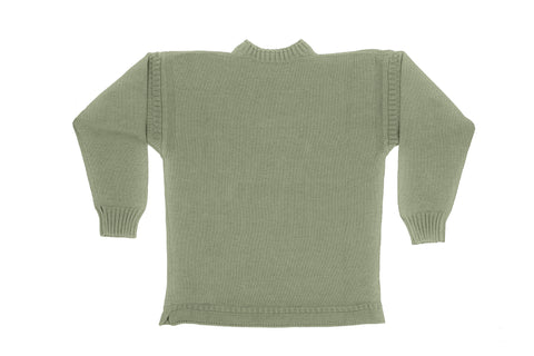 Traditional Neck Guernsey Cotton Jumper In Light Olive