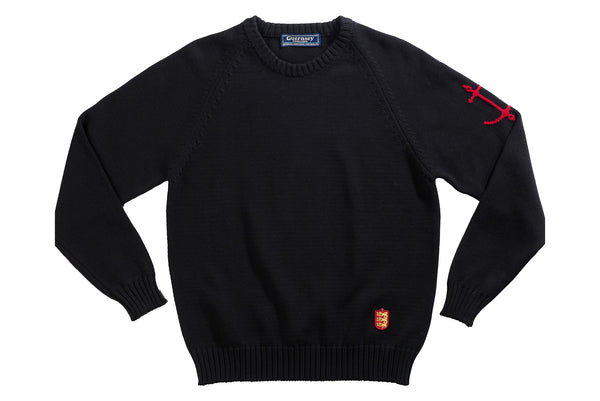 Crewneck Raglan Cotton Jumper In Black