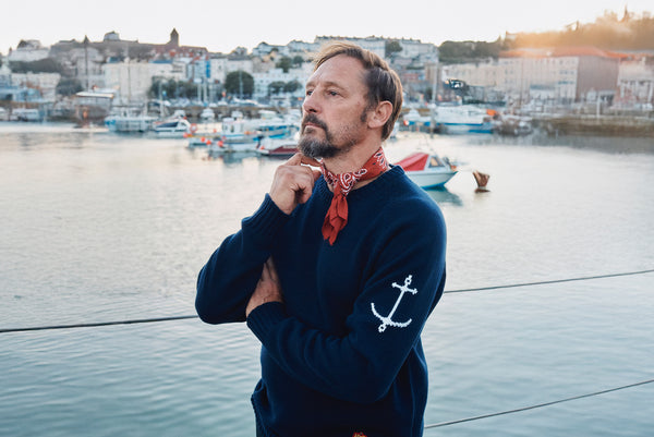 Crewneck Raglan Cotton Jumper In Navy