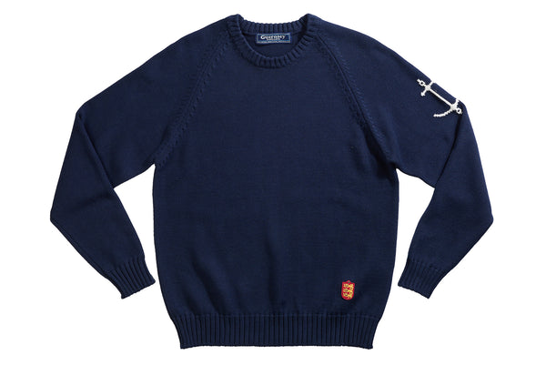 Crewneck Raglan Cotton Jumper In Navy