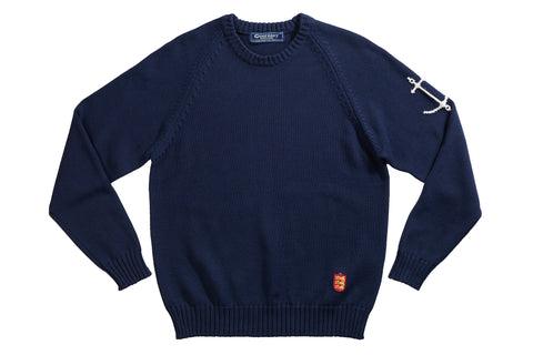 Crewneck Raglan Cotton Jumper In Navy