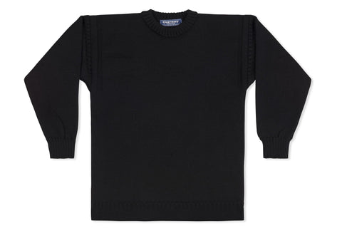 Crew Neck Guernsey Jumper In Black-Guernsey Knitwear-Guernsey Jumper