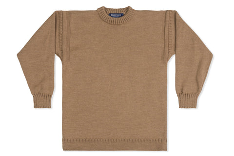 Crew Neck Guernsey Jumper In Camel-Guernsey Knitwear-Guernsey Jumper