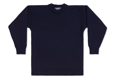 Crew Neck Guernsey Jumper In Navy-Guernsey Knitwear-Guernsey Jumper
