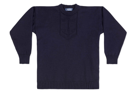 Jersey Crew Neck Jumper With Anchor Motif In Navy-Guernsey Knitwear-Guernsey Jumper