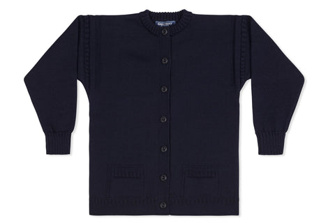 Ladies Guernsey Woollen Cardigan In Navy-Guernsey Knitwear-Guernsey Jumper