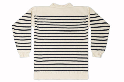 Traditional Guernsey Jumper In Cream & Navy Stripes-Guernsey Knitwear-Guernsey Jumper