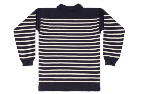 Traditional Guernsey Jumper In Navy & Cream Stripes-Guernsey Knitwear-Guernsey Jumper