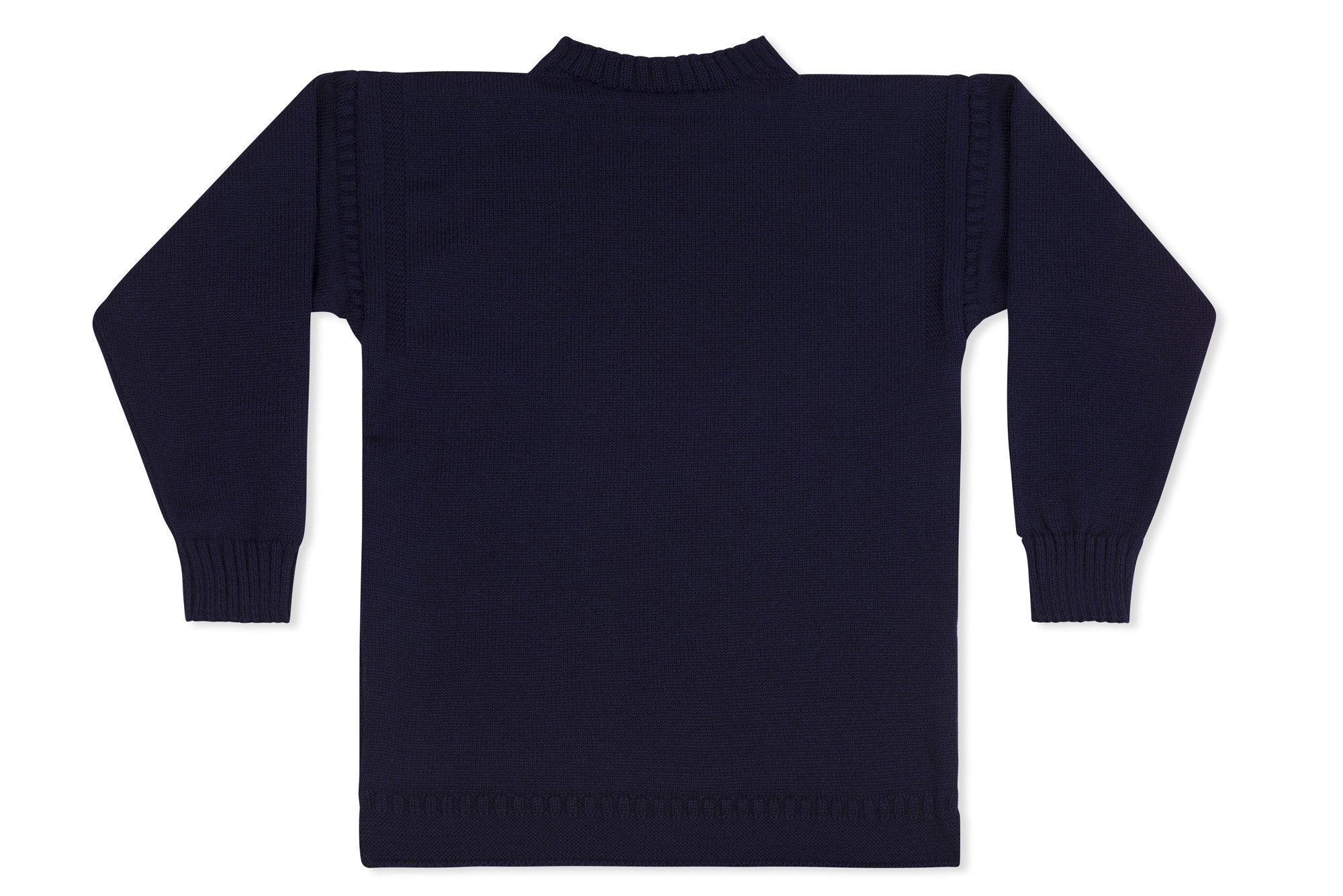 Traditional Neck Guernsey Cotton Jumper In Navy Guernsey